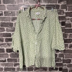 Piyama pajama lounge set green white polka dots short shirt